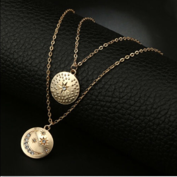 Sale! Moon and stars rhinestone layered necklace - Picture 2 of 6